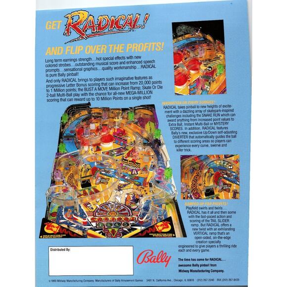 Bally Radical Pinball Machine Arcade Game 1990 Skateboarding Theme Original - Picture 2 of 2